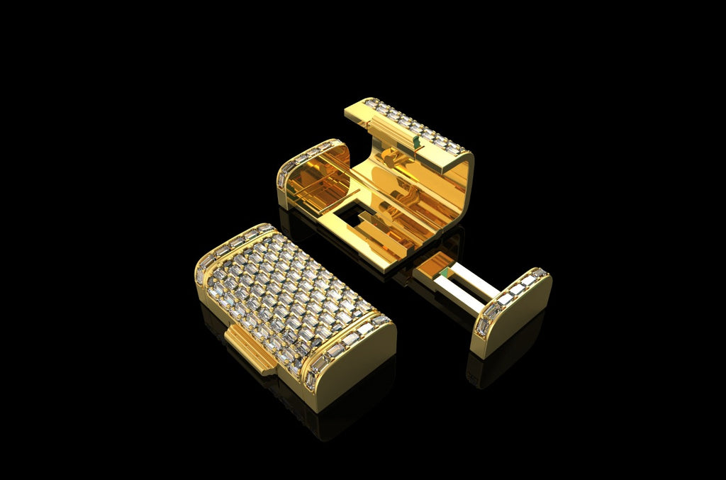 14k yellow gold custom baguette diamond lock