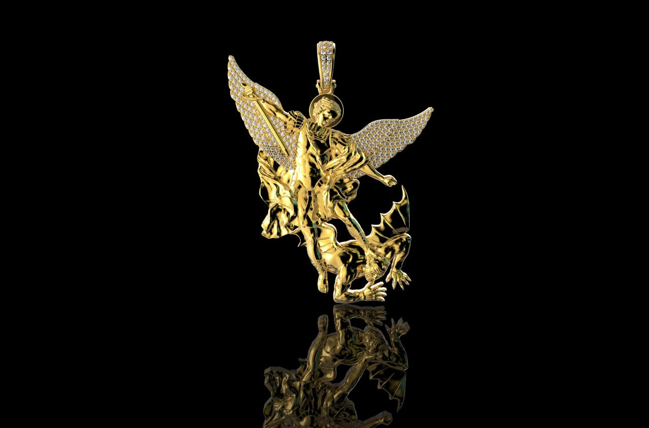 14k yellow gold diamond saint michael Demond pendant