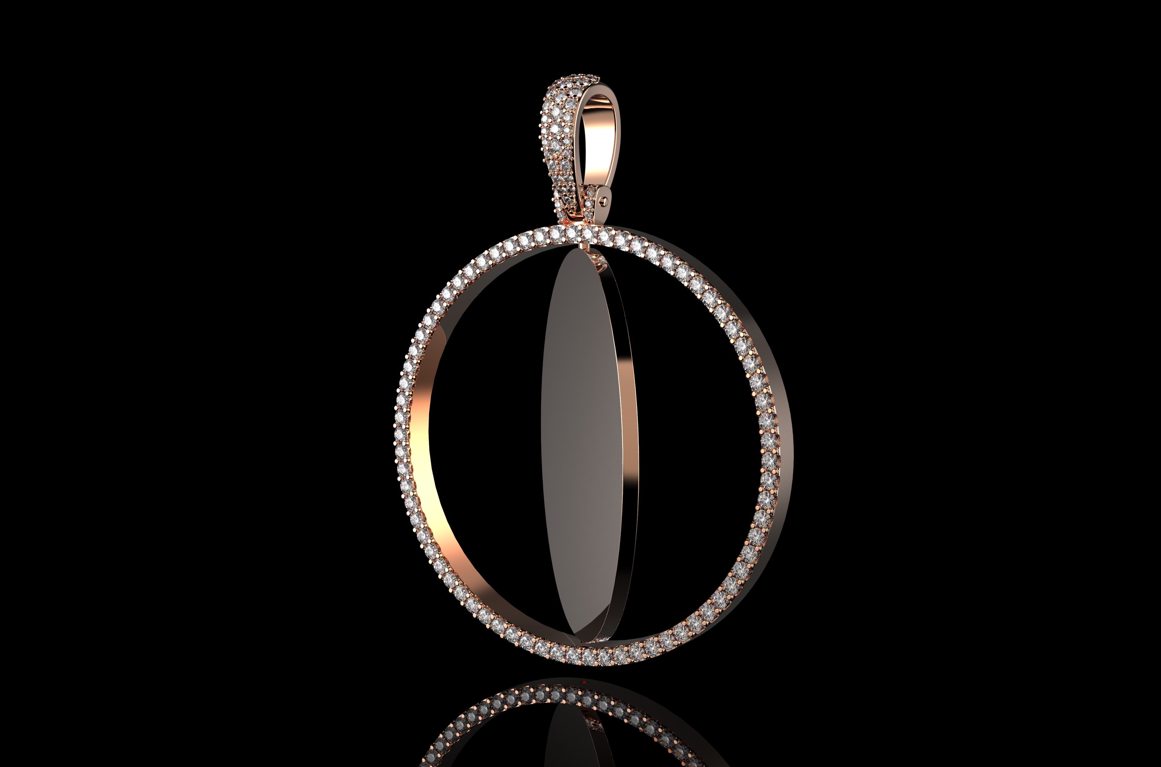14k rose gold 360 rotating round diamond picture pendant