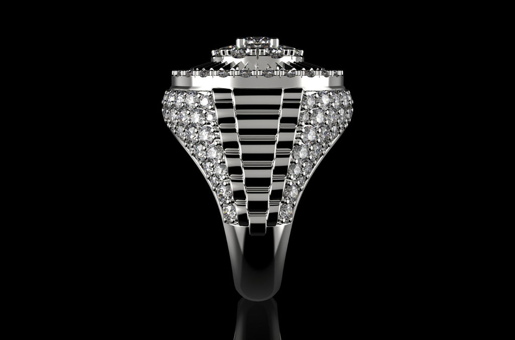 14k white gold Rolex inspired ring 4.33cts