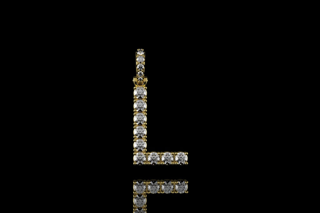 14k 2 tone yellow and white gold single layer small initial L diamond pendant