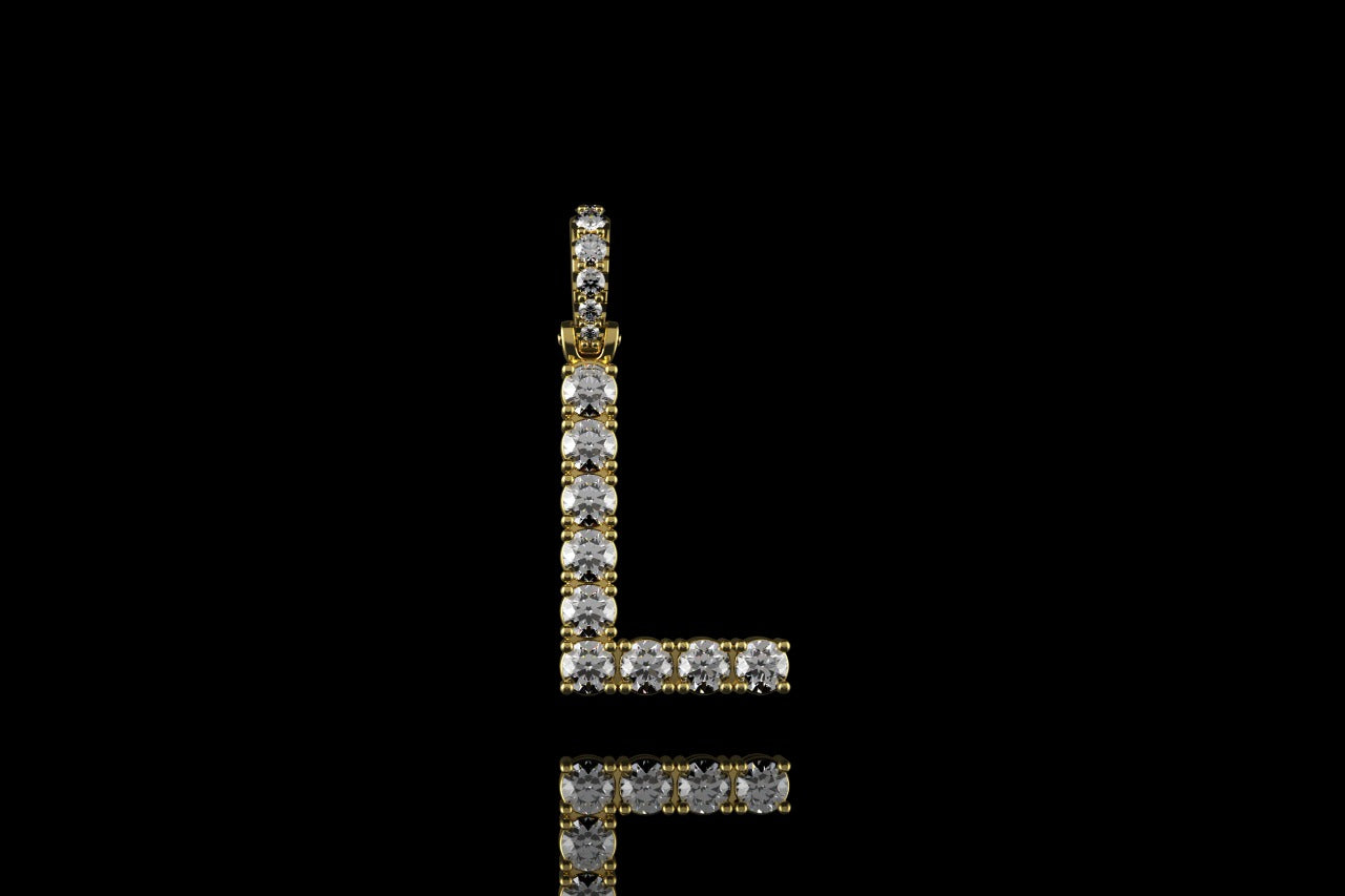 14k 2 tone yellow and white gold single layer small initial L diamond pendant