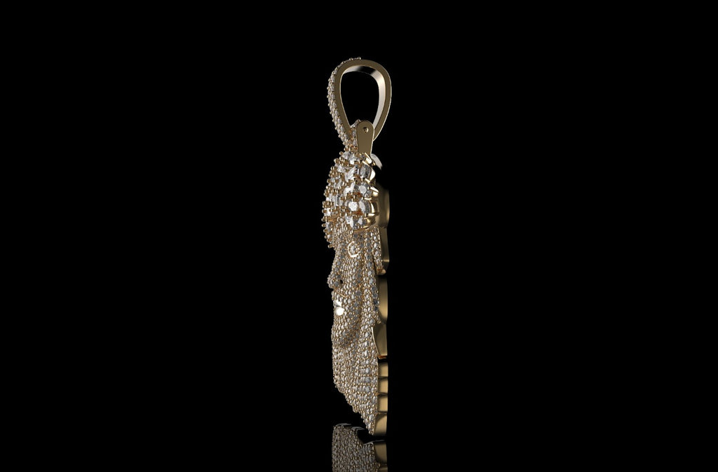 14k yellow gold large custom Jesus head diamond pendant multi shape crown stones