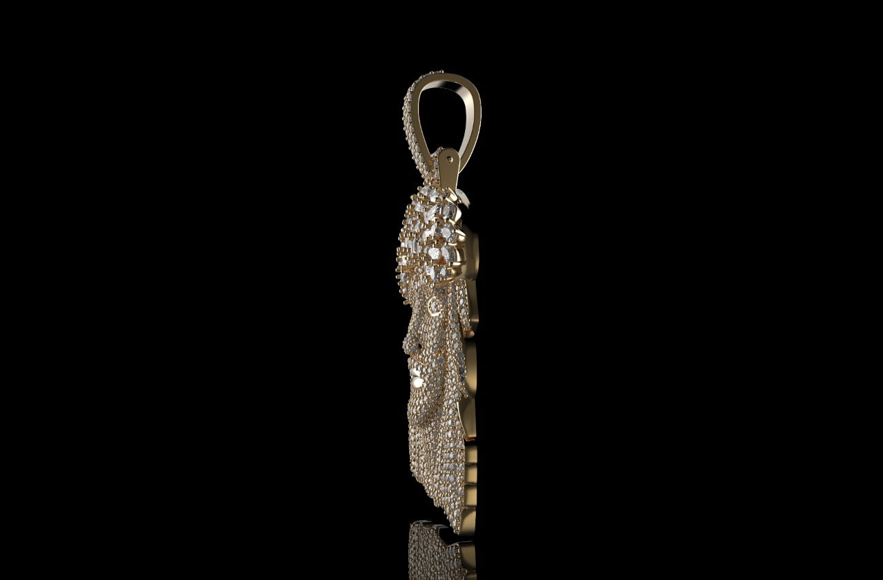 14k yellow gold large custom Jesus head diamond pendant multi shape crown stones