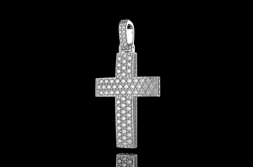 14k white gold large custom dome 3d diamond cross with profile diamonds