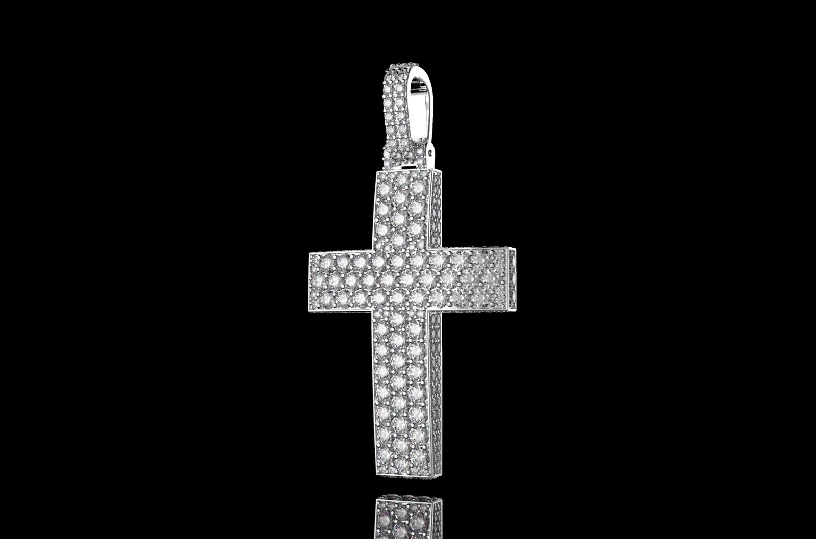 14k white gold large custom dome 3d diamond cross with profile diamonds
