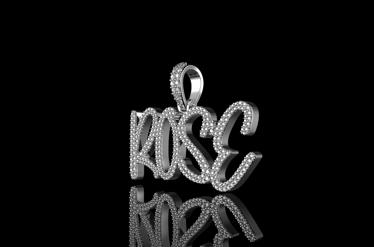 14k white gold custom "rose" 2 row diamond pendant