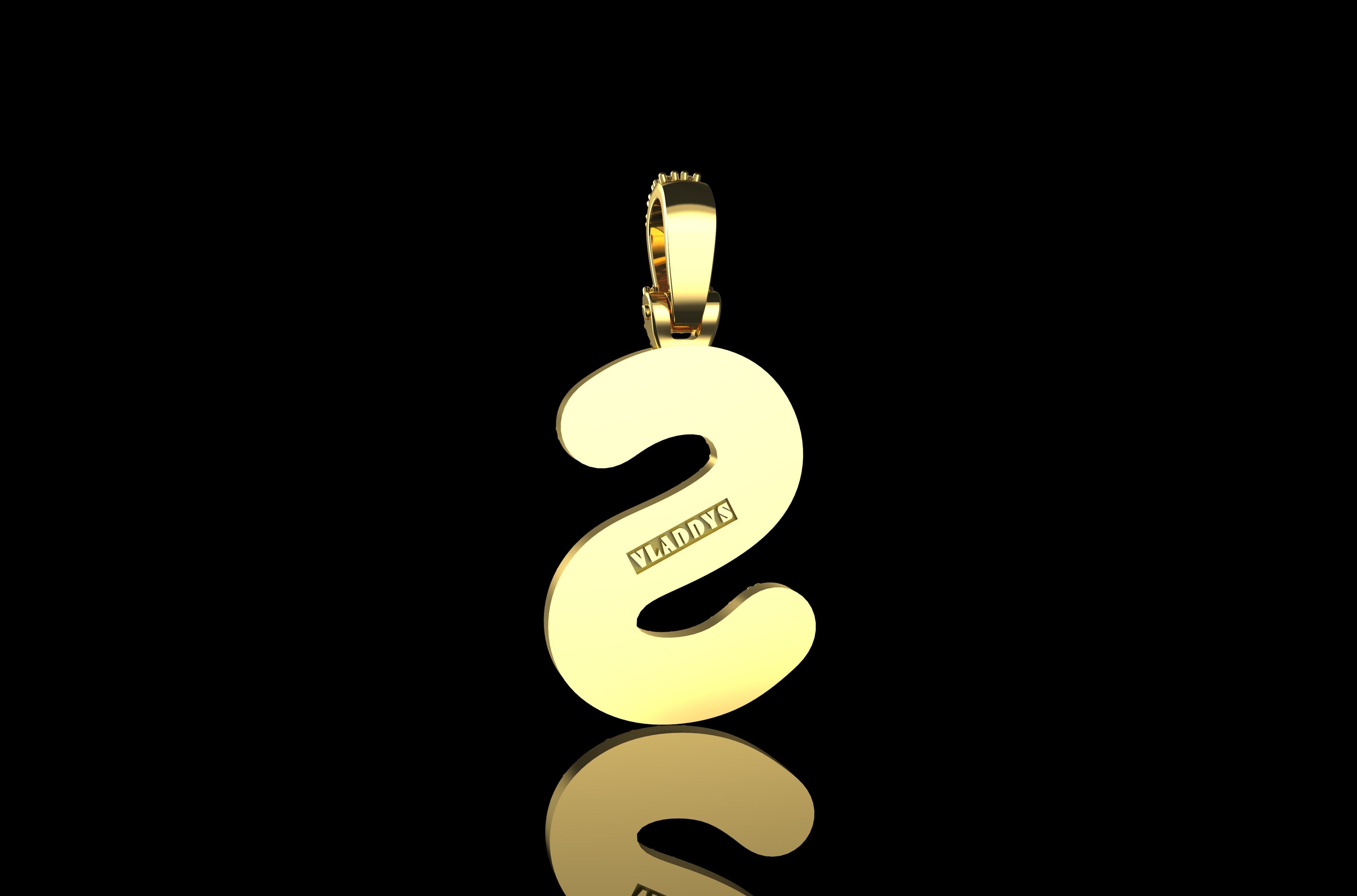 14k 2 tone yellow and white gold double layer initial S diamond pendant