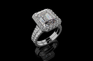 18k white gold Emerald cut halo diamond engagement ring 6.50cts