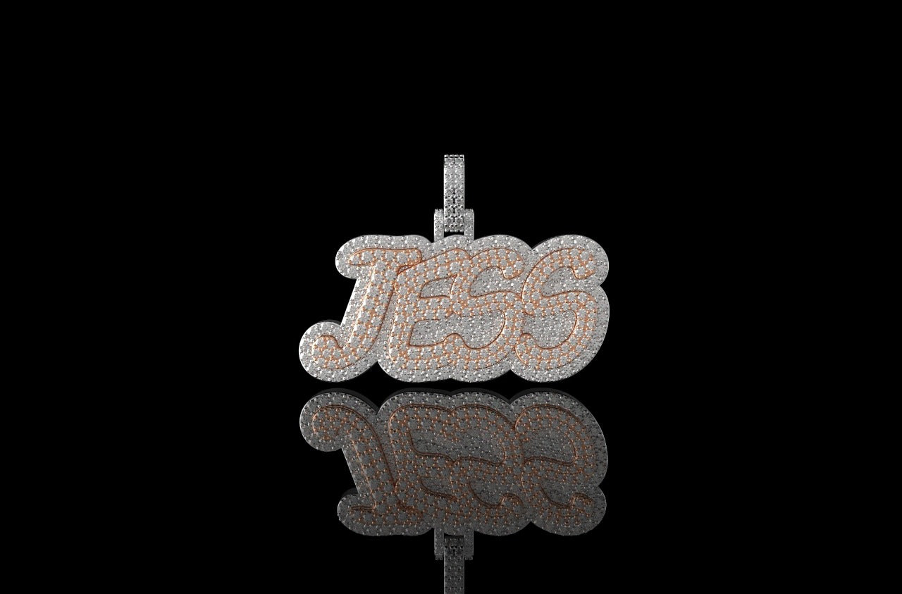 14K 2 TONE ROSE AND WHITE GOLD DOUBLE LAYER CUSTOM "JESS" STYLE DIAMOND PENDANT