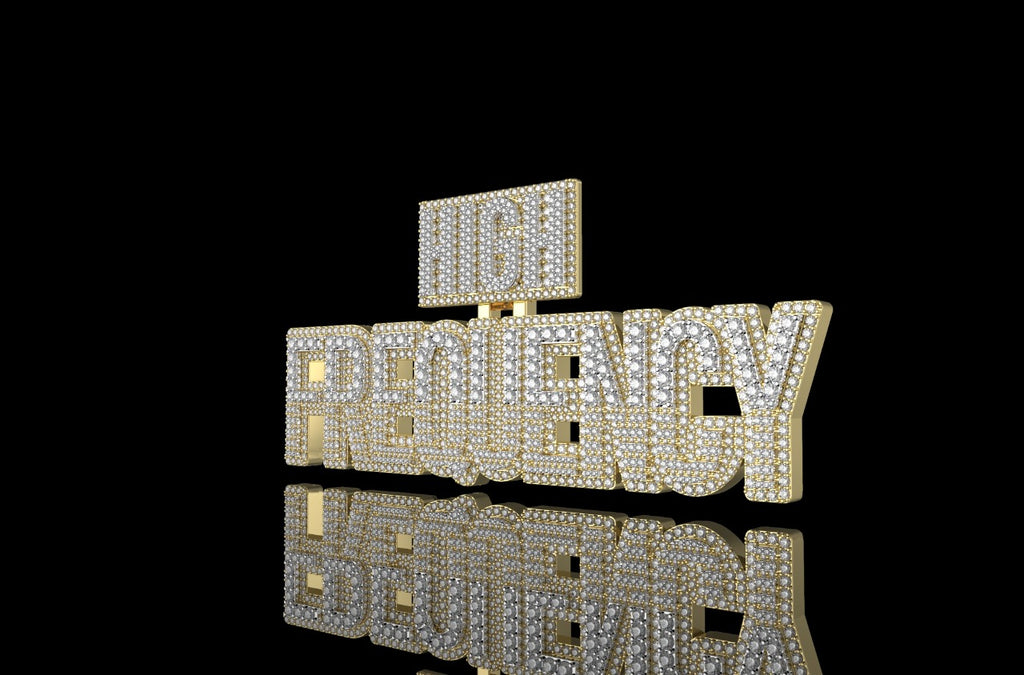 14k 2 tone yellow and white gold double layer custom "high frequency" style diamond pendant