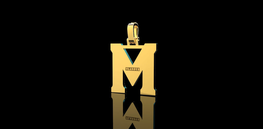 14k 2 tone yellow and white gold double layer initial M diamond pendant