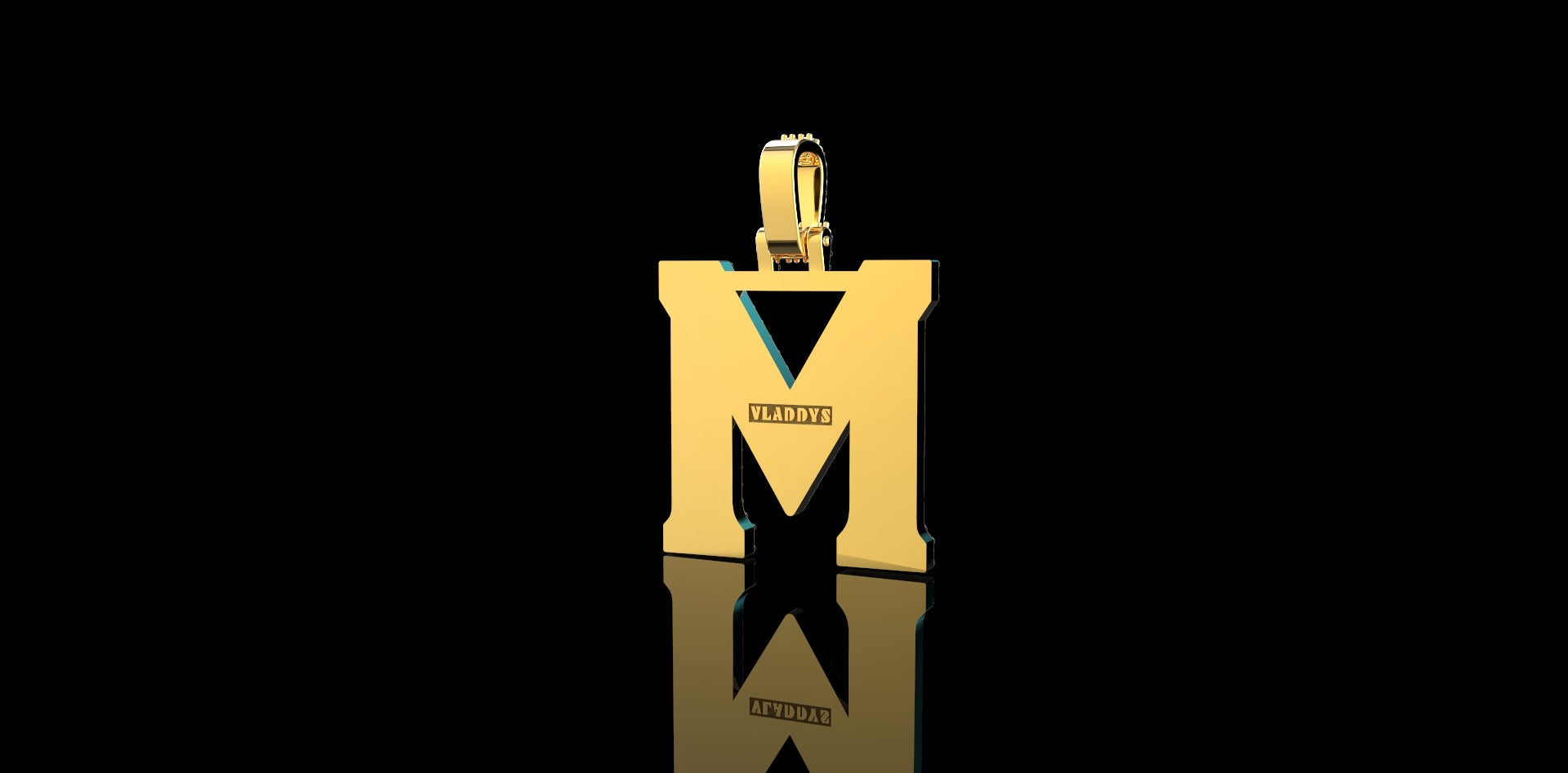 14k 2 tone yellow and white gold double layer initial M diamond pendant