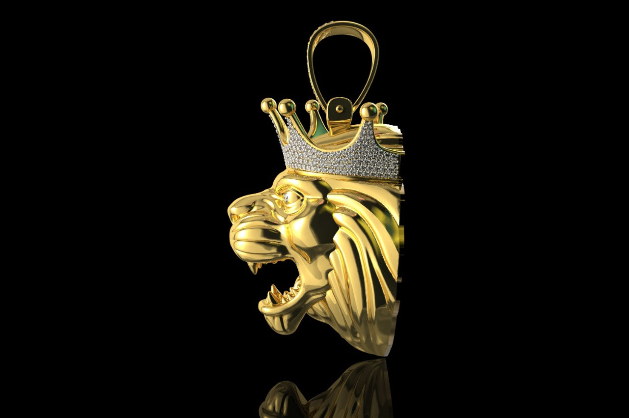 14k Large yellow gold custom diamond Lion pendant