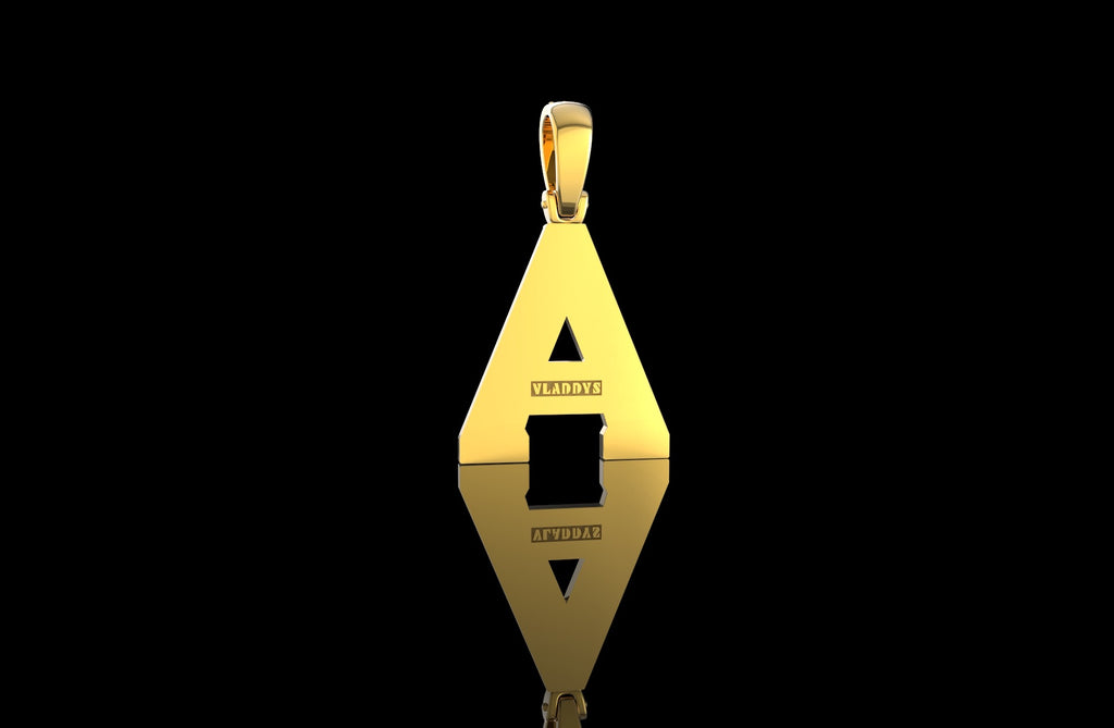 14k 2 tone yellow and white gold double layer initial A diamond pendant
