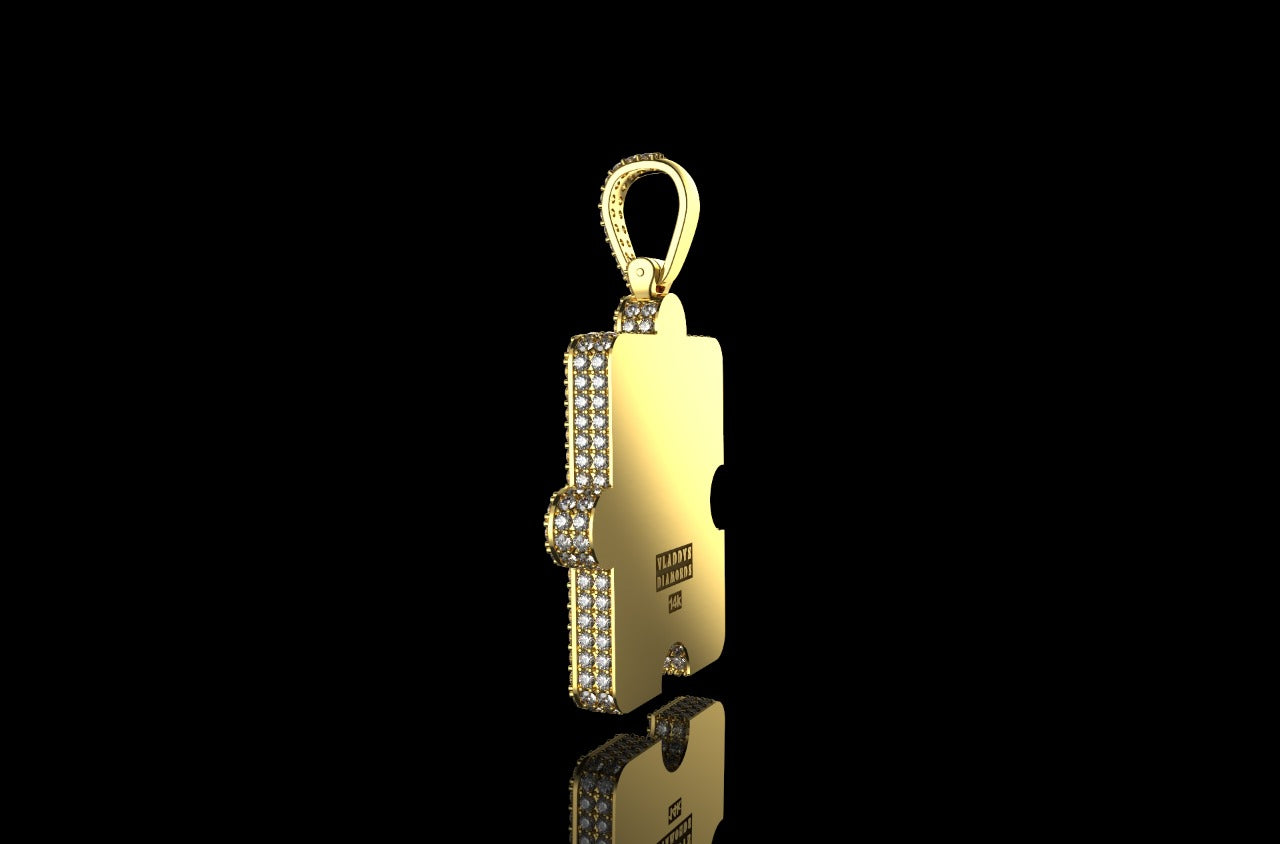 14k yellow gold custom 3d diamond puzzle piece picture pendant