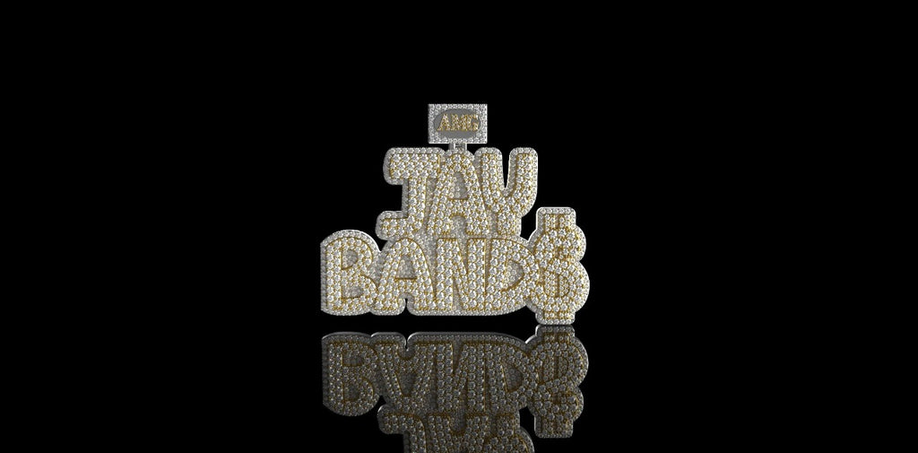 14K 2 TONE YELLOW AND WHITE GOLD "AMG JAY BANDS" STYLE CUSTOM DIAMOND PENDANT