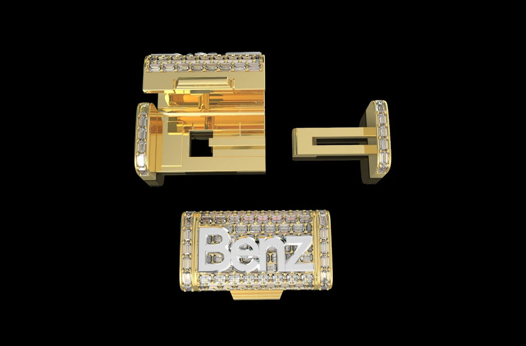 14K 2 TONE YELLOW AND WHITE GOLD 3D "BENZ" STYLE DIAMOND LOCK