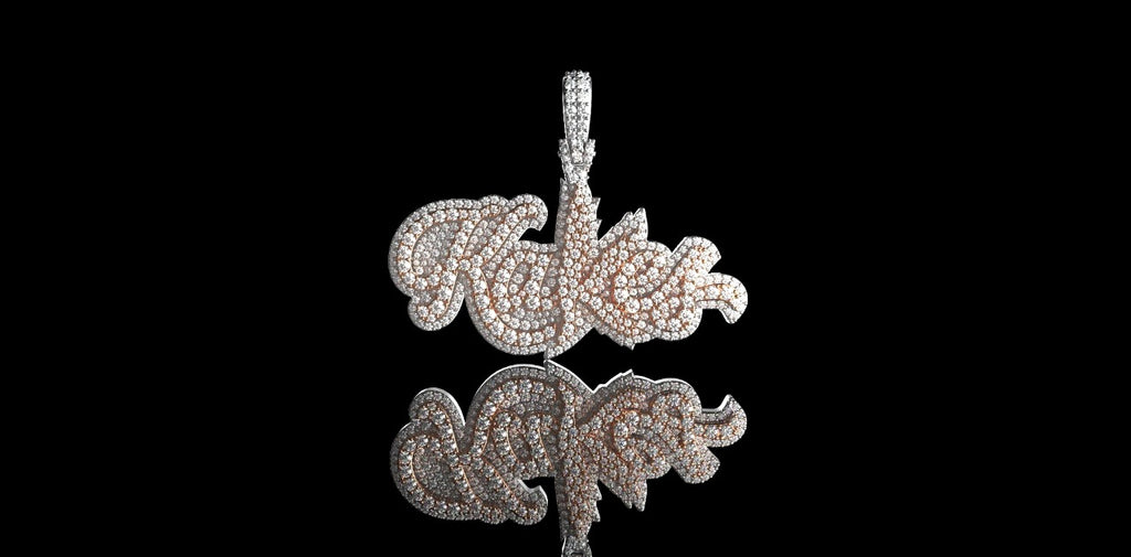 14K 2 TONE ROSE AND WHITE GOLD CUSTOM "KAKES" STYLE DIAMOND PENDANT