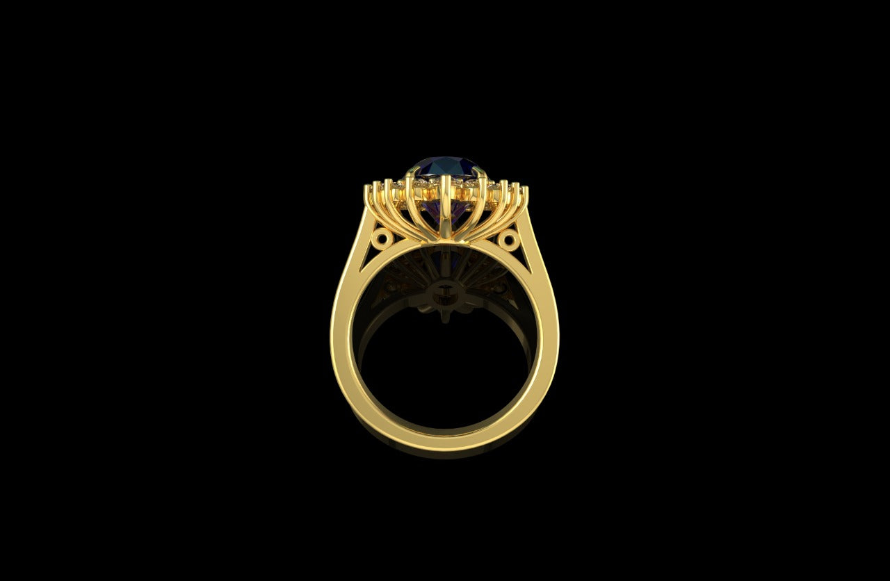18k yellow gold custom purple amethyst oval shape diamond ring