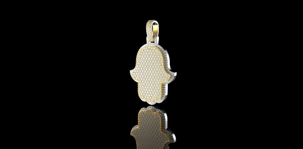 14K 2 TONE YELLOW AND WHITE GOLD CUSTOM DIAMOND MIDIUM HAMSA PENDANT
