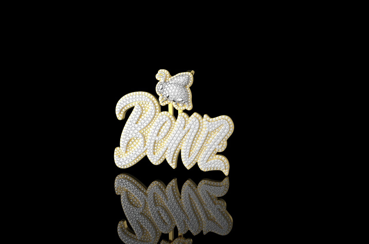 14K 2 TONE YELLOW AND WHITE GOLD LARGE CUSTOM "BENZ" STYLE DIAMOND PENDANT