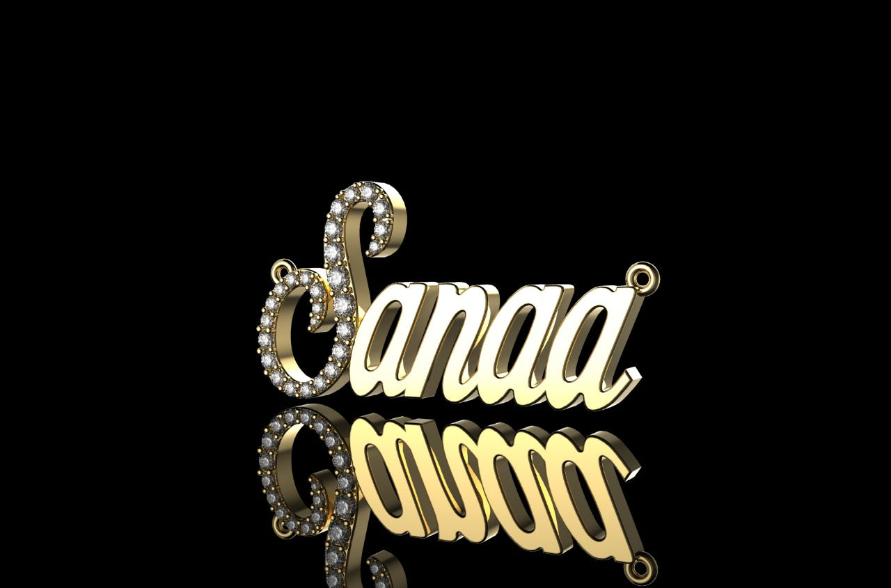 14k yellow gold custom "sanaa" style diamond pendant