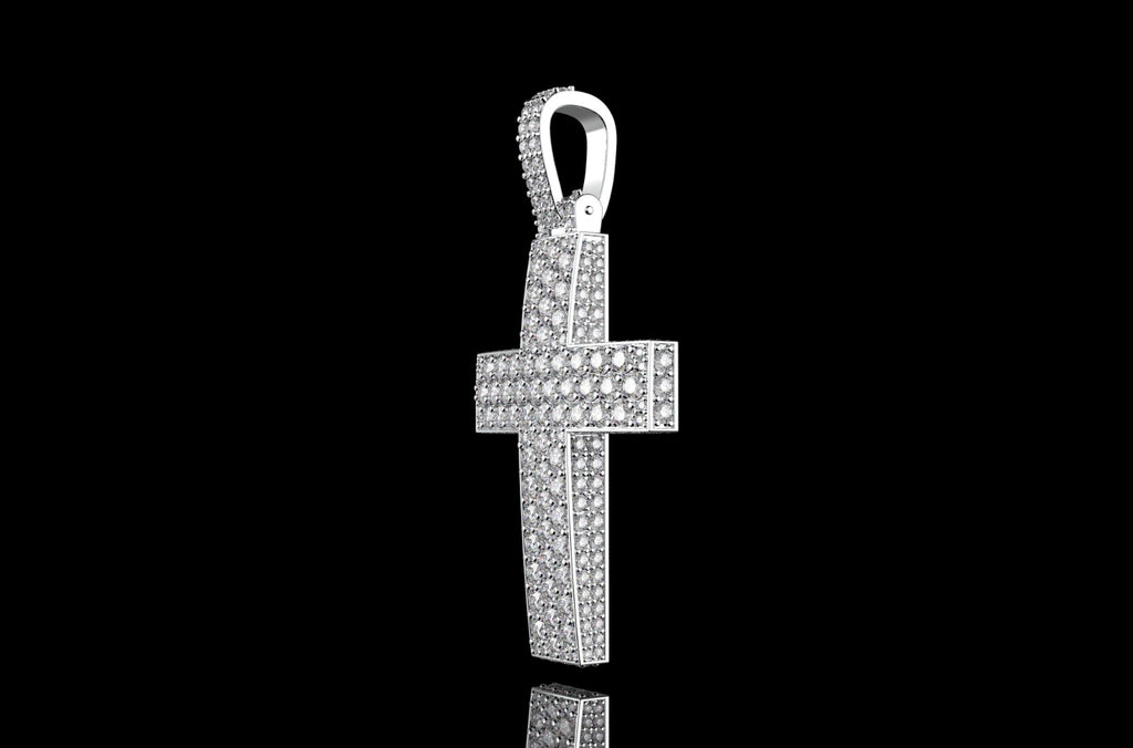 14k white gold large custom dome 3d diamond cross with profile diamonds