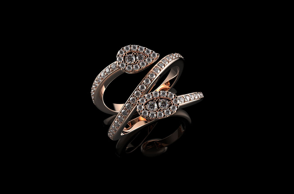 14k rose gold custom pear and oval shape split band diamond ring