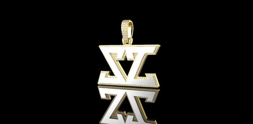 14K 2 TONE YELLOW AND WHITE GOLD CUSTOM "ZZ" STYLE DIAMOND PENDANT