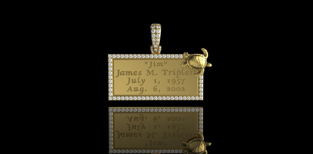 14K YELLOW GOLD CUSTOM RECTANGLE STYLE MEMORIAL DIAMOND PENDANT