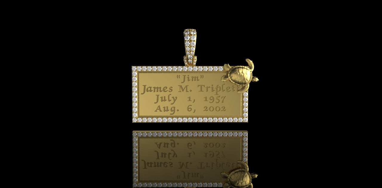 14K YELLOW GOLD CUSTOM RECTANGLE STYLE MEMORIAL DIAMOND PENDANT