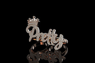 14k rose gold "pretty" with crown style diamond double finger ring
