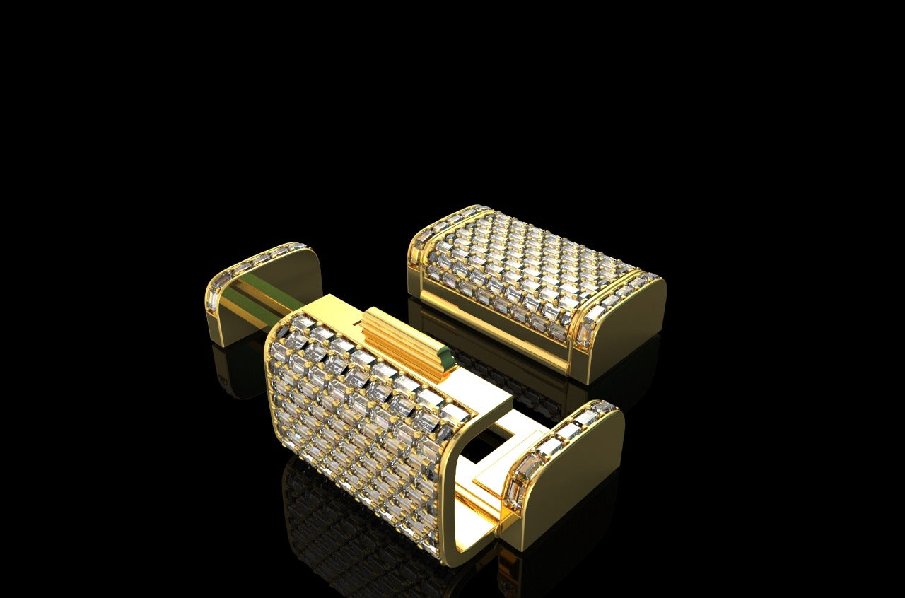 14k yellow gold custom baguette diamond lock