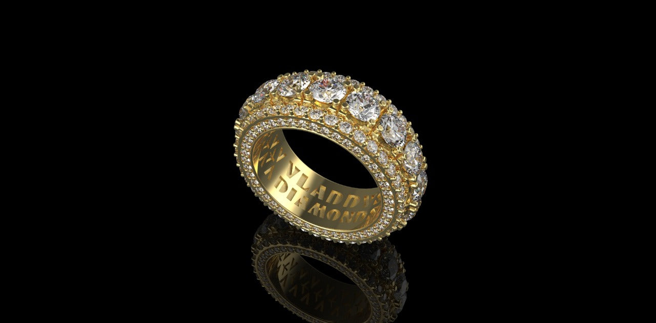14k yellow gold mens jumbo 3 row diamond eternity band 7.97cts
