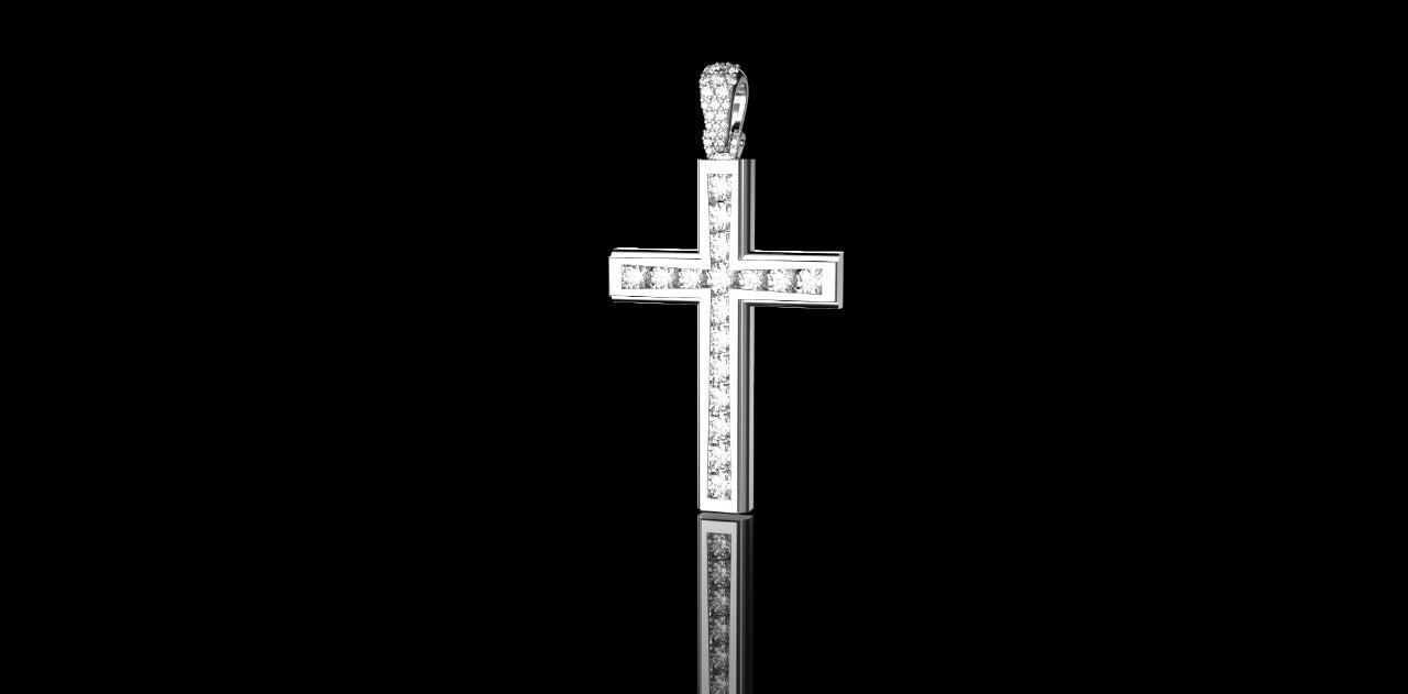 14K WHITE GOLD CUSTOM CHANNEL SET DIAMOND CROSS