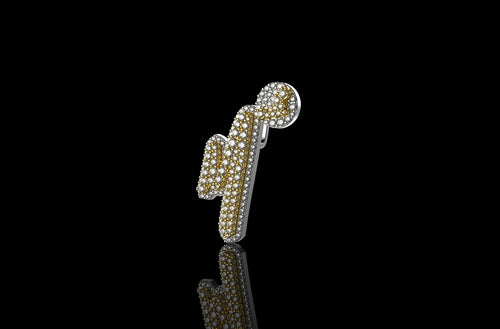 14K 2 TONE YELLOW AND WHITE GOLD 3D CUSTOM MINI INITIAL "M" DIAMOND PENDANT