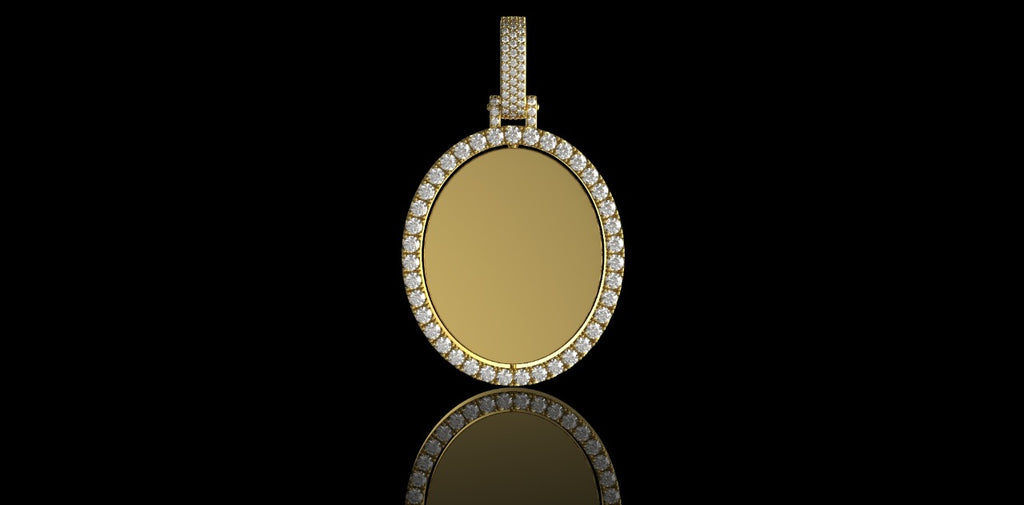14k yellow gold 360 rotating Oval diamond picture pendant
