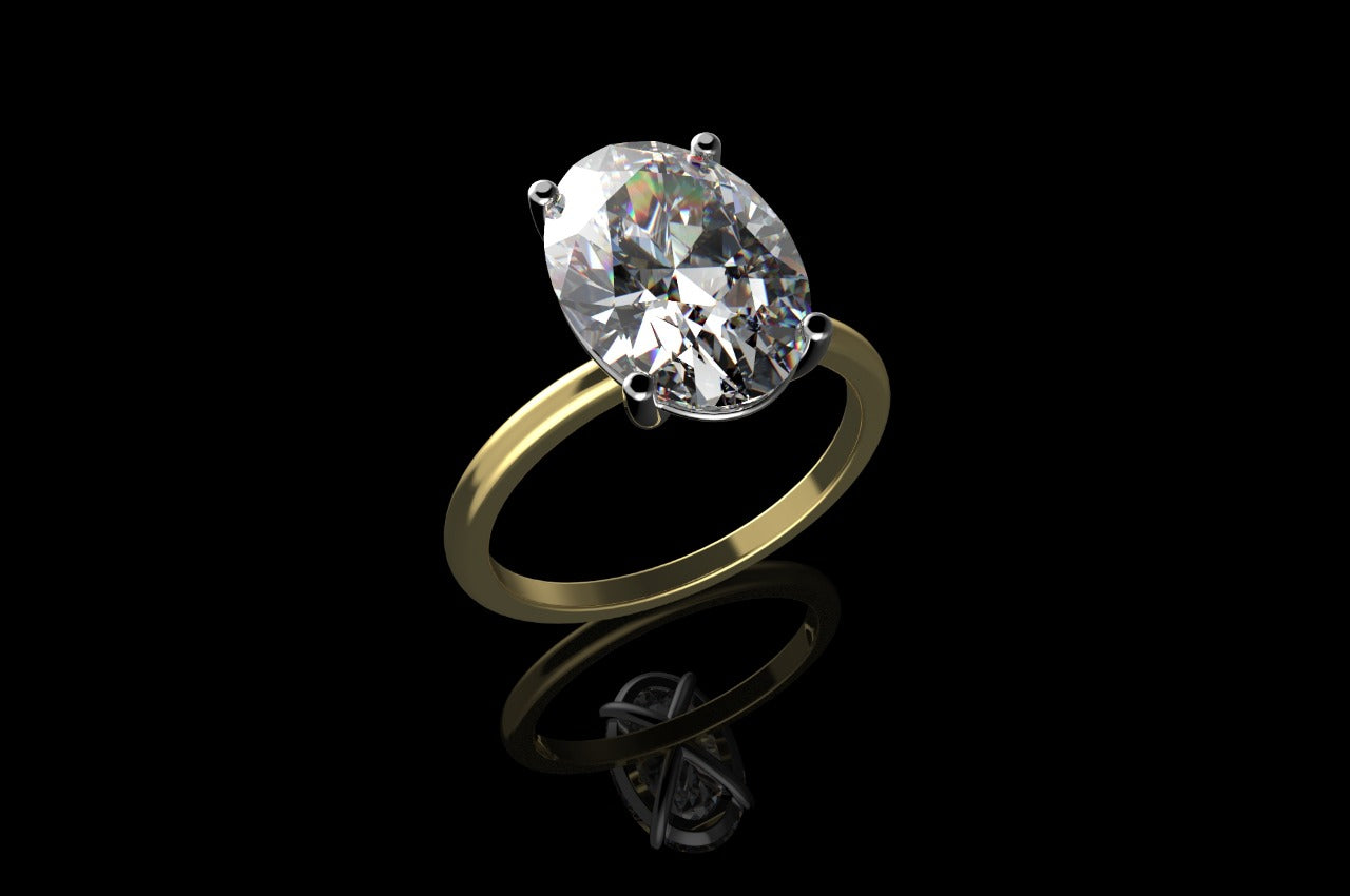18k 2 tone yellow and white gold custom diamond engagement ring oval solitaire