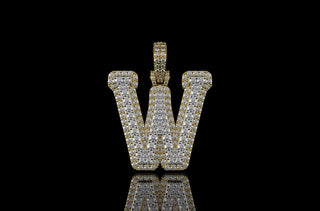 14k 2 tone yellow and white gold double layer initial W diamond pendant