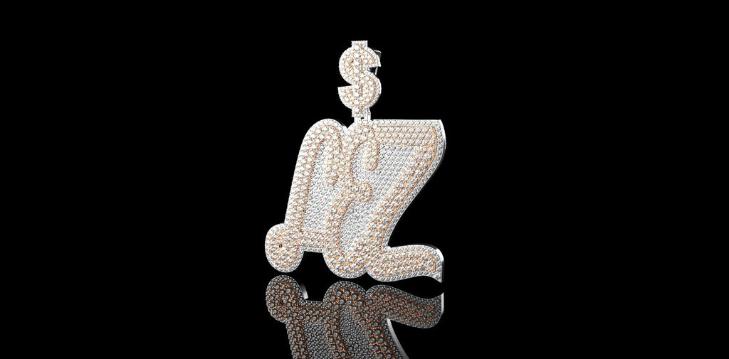 14K 2 TONE ROSE AND WHITE GOLD DOUBLE LAYER "$ LEZ" STYLE DIAMOND PENDANT