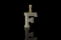 14k 2 tone yellow and white gold double layer initial F diamond pendant