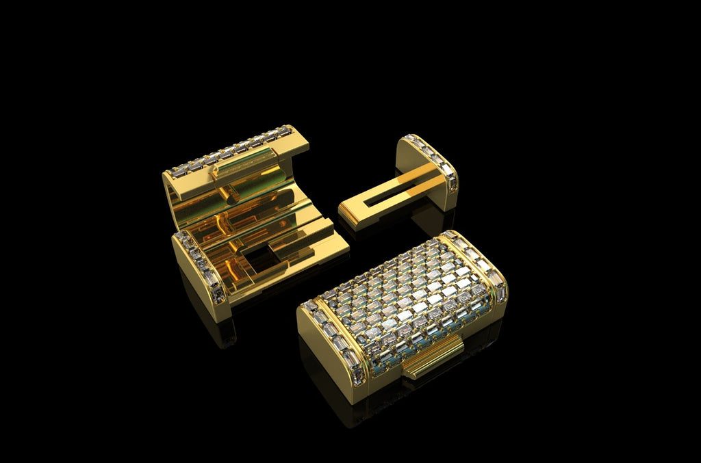 14k yellow gold custom baguette diamond lock