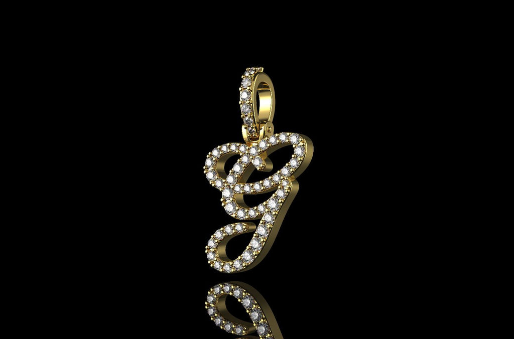 14k yellow gold script initial "g" diamond pendant