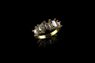 14k yellow gold custom multi shape stone diamond ring