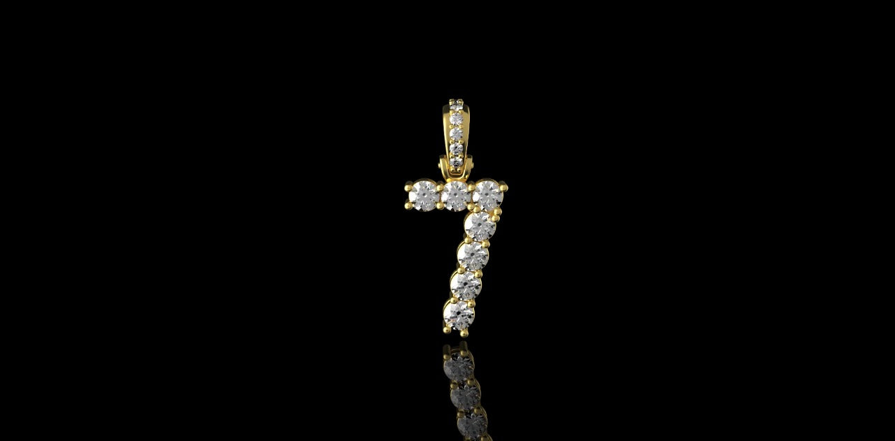 14K YELLOW GOLD CUSTOM SMALL "7" DIAMOND PENDANT