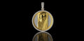 14K YELLOW GOLD CUSTOM ROUND FEMALE MEDALLION DIAMOND PENDANT