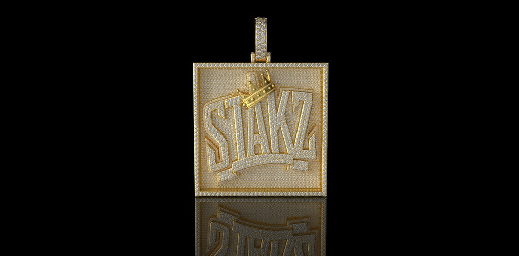 14K YELLOW GOLD CUSTOM LARGE SQUARE "DJ STACKS" STYLE DIAMOND PENDANT