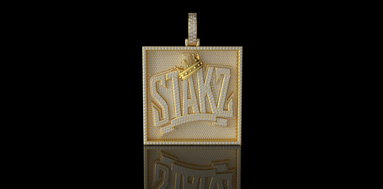 14K YELLOW GOLD CUSTOM LARGE SQUARE "DJ STACKS" STYLE DIAMOND PENDANT
