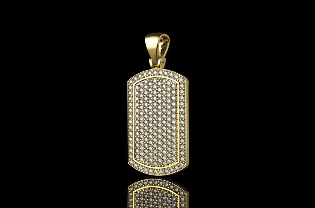 Dog Tag Diamond yellow gold Pendant 3.63 CT